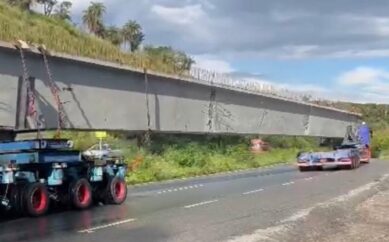 Precon fabrica “viaduto da massa” e leva de carreta para a Arena MRV